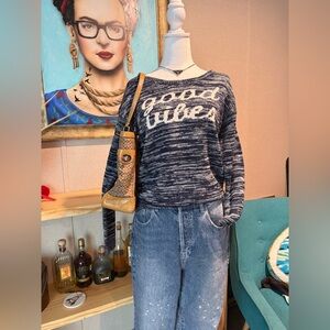 Ultra Flirt Navy and White 'Good Vibes' Sweater